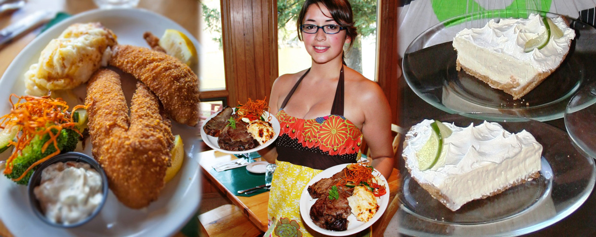 Crow Rock Waitress, Fish Dinner and Key Lime Pie Dessert
